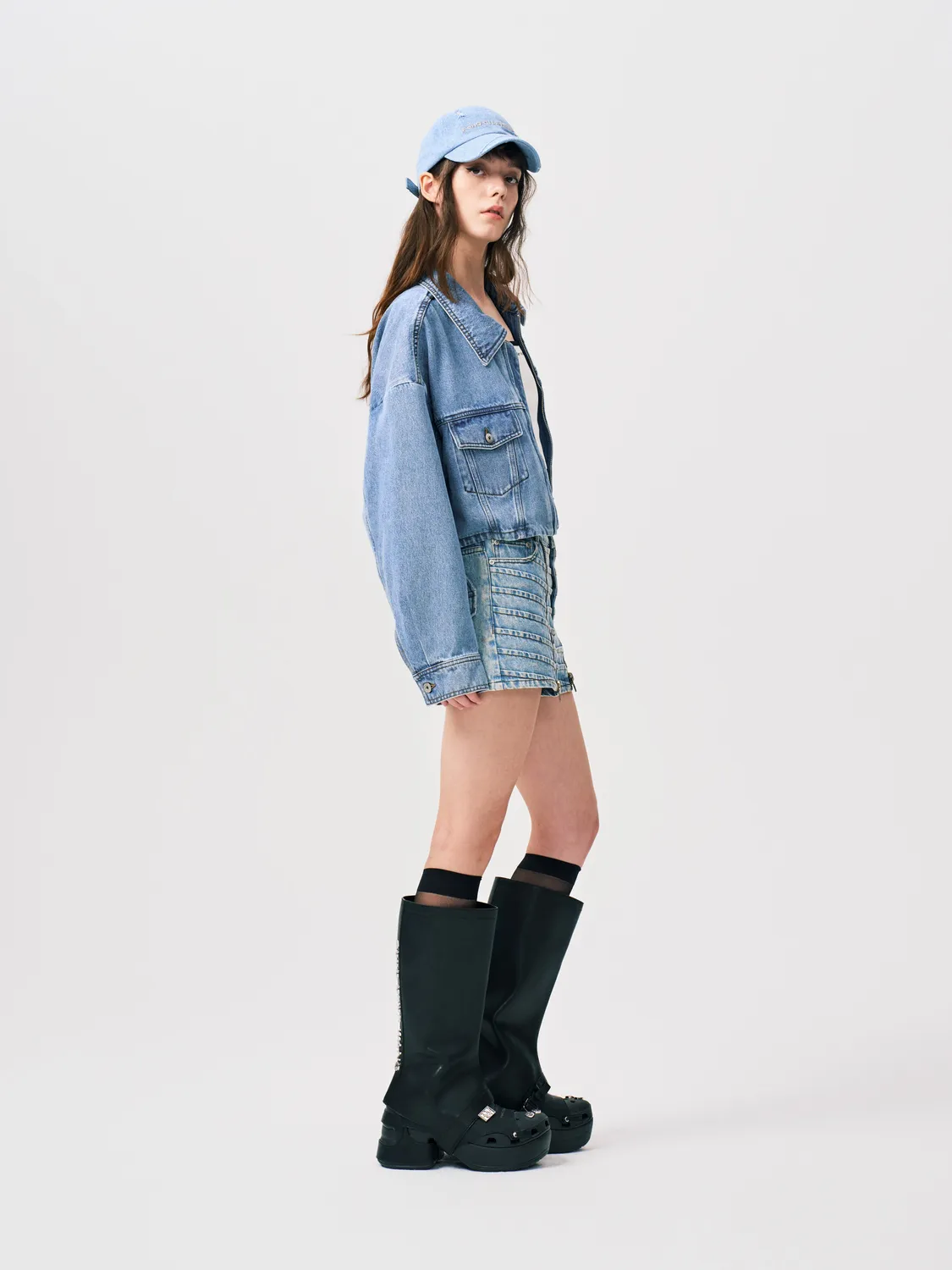 Feng Chen Wang Blue Washed Logo denimjakke lyseblå XS-XL