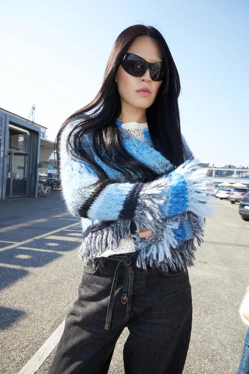 DAWNXDARE GLORIA cardigan 642 Indigo stribet frynser