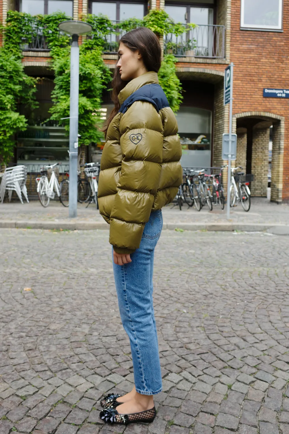 Caro Editions Puffer Nylon Feather dunjakke oliven aftagelige ærmer