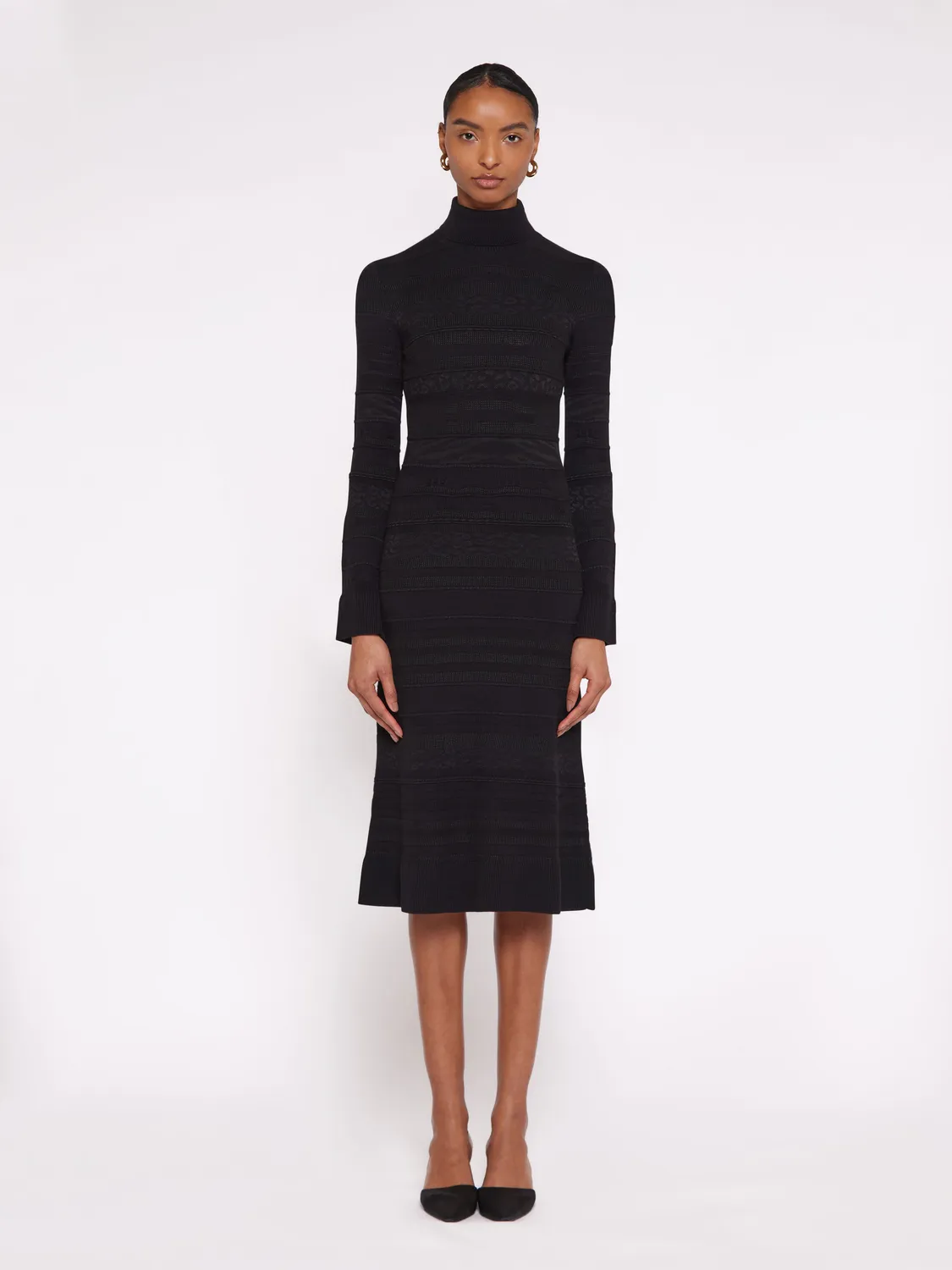 Laneus Jacquard rullekrave kjole sort midi