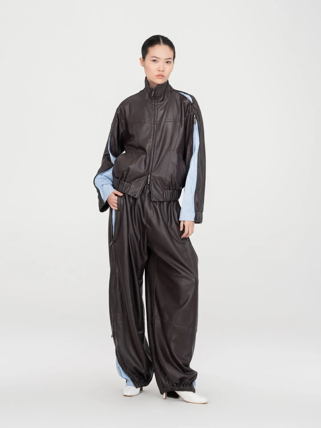 Feng Chen Wang Striped Panel Zip jakke S brun