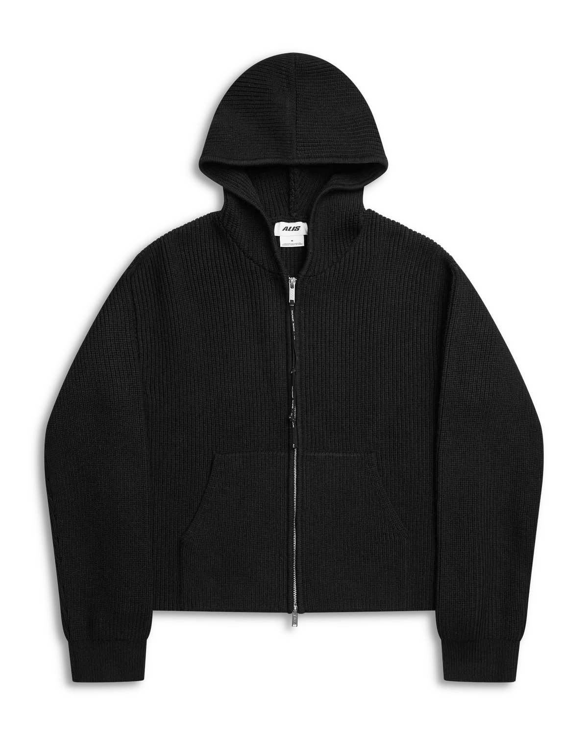 Alis Barian strik-hoodie sort 2-vejs lynlås