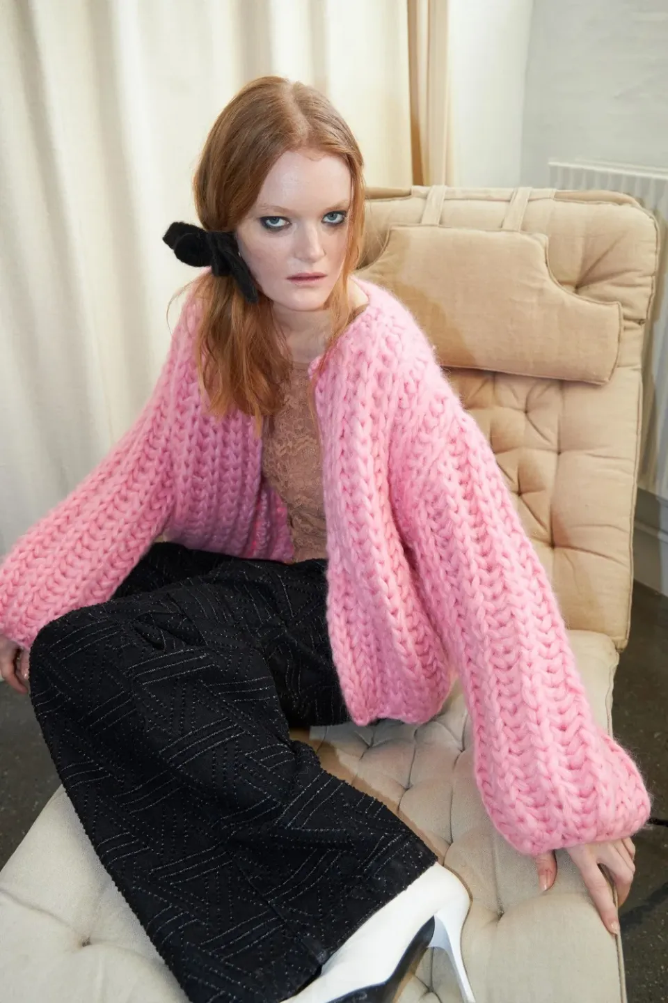 DAWNXDARE PALOMA strikcardigan 219 super pink chunky
