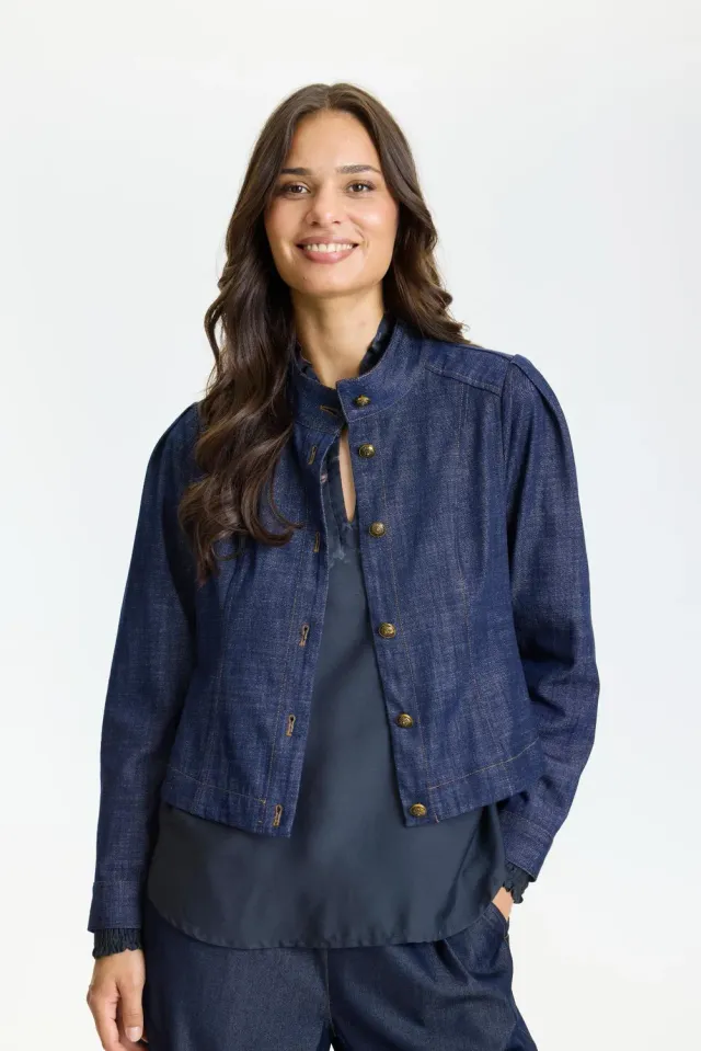 IN FRONT Arianna denimjakke mørkeblå kinakrave