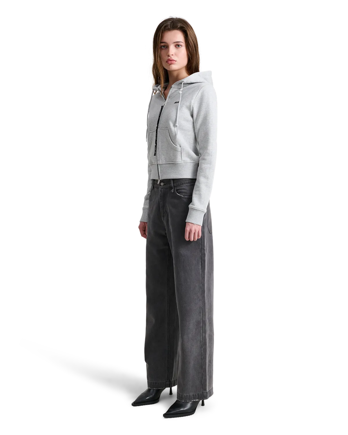 Alis Lauren hættetrøje lynlås grey melange
