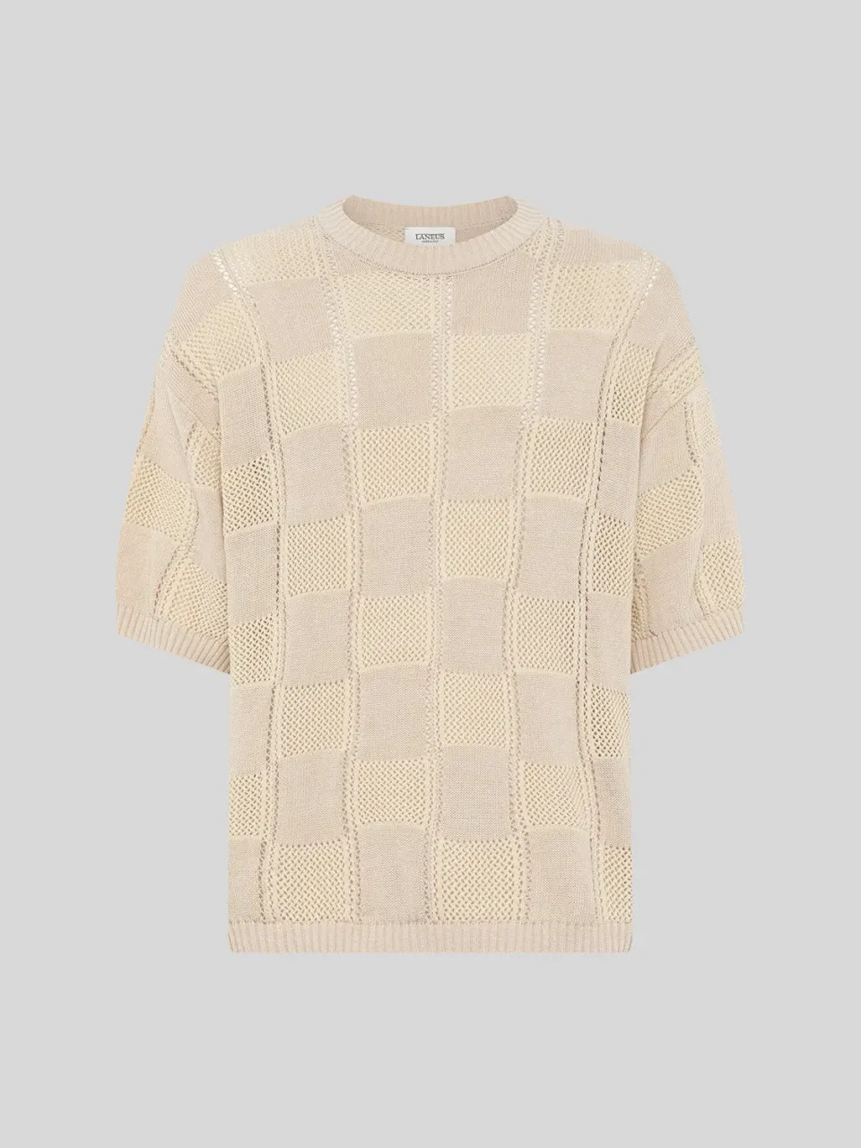 Laneus strikket t-shirt beige ternet boxy