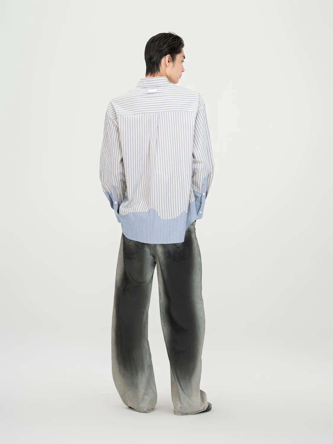 Feng Chen Wang Striped Patchwork skjorte beige løs pasform