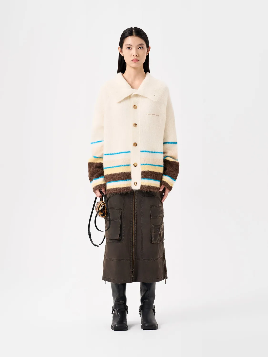 Feng Chen Wang Striped Jacquard Knit Cardigan alpakacardigan flerfarvet