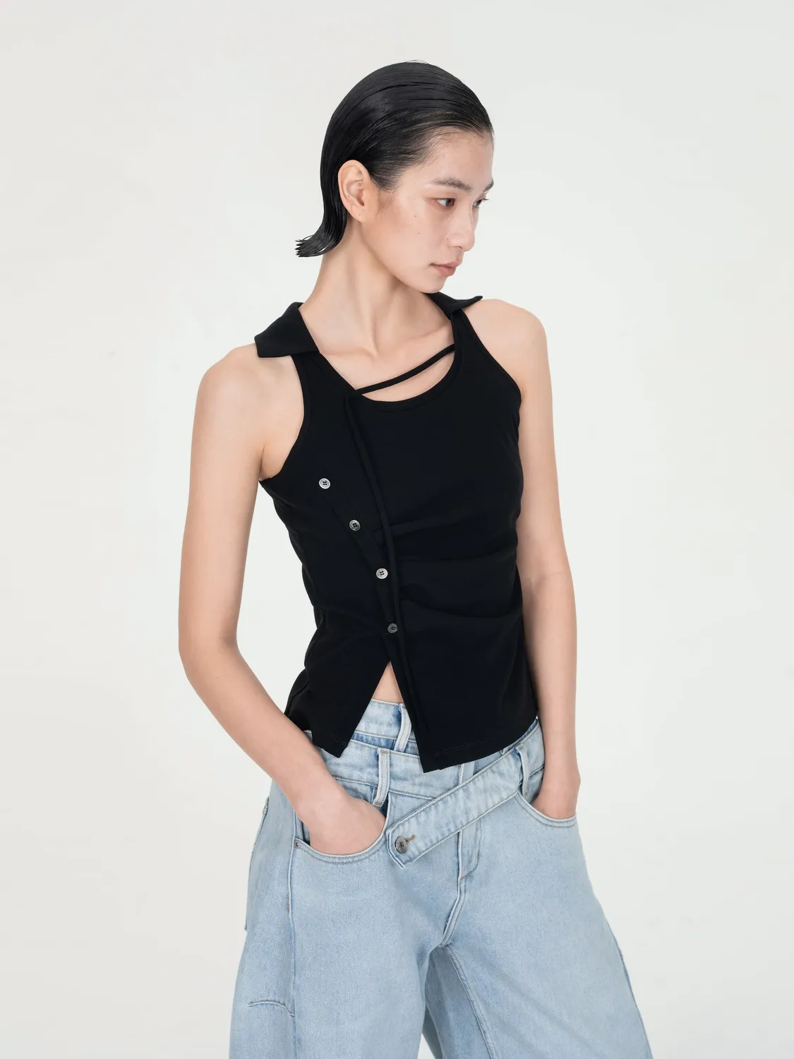 Feng Chen Wang Pleated Polo top S-M-L plisseret