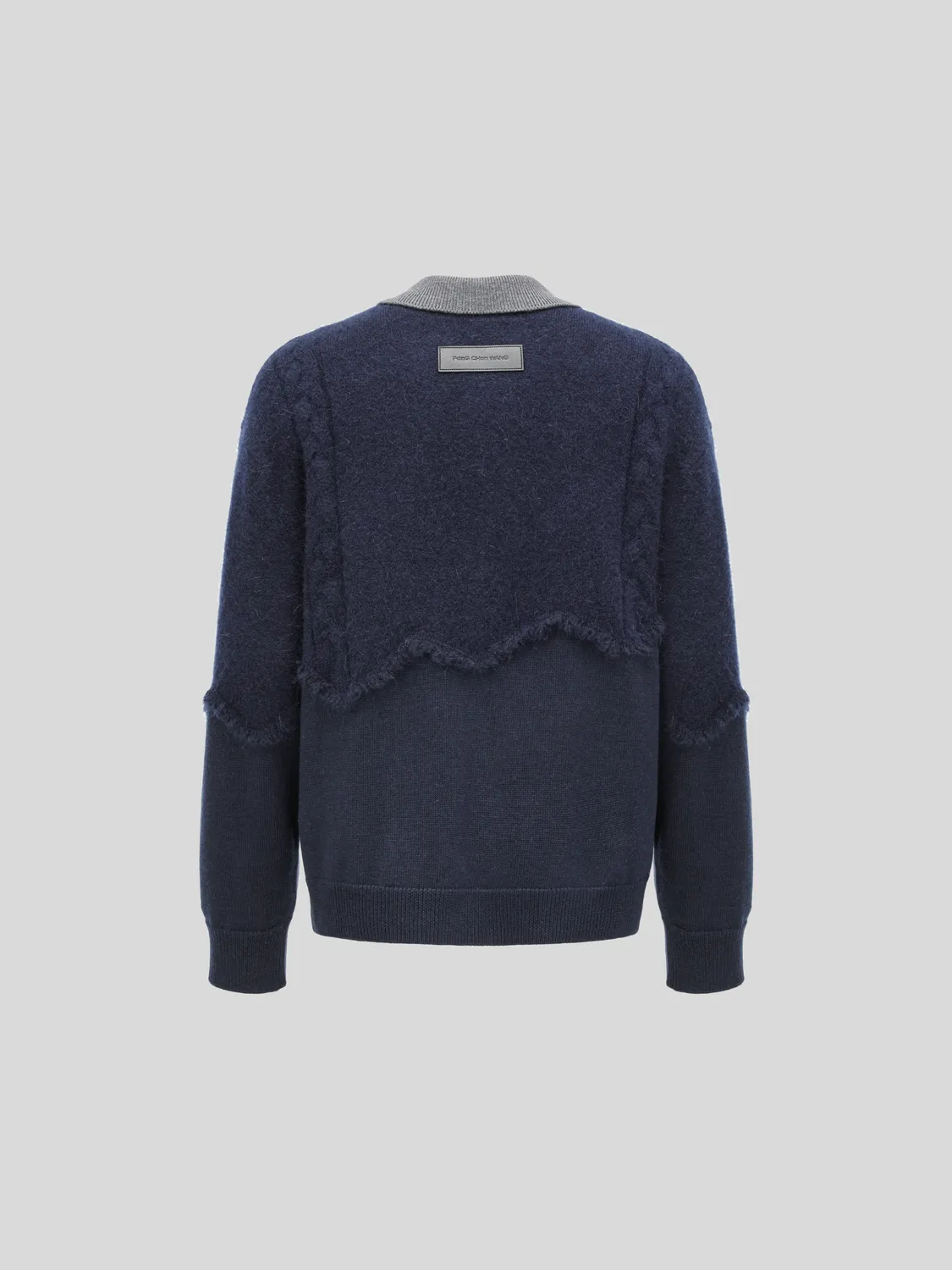 Feng Chen Wang Cable-Knit Polo poloshirt navy strik