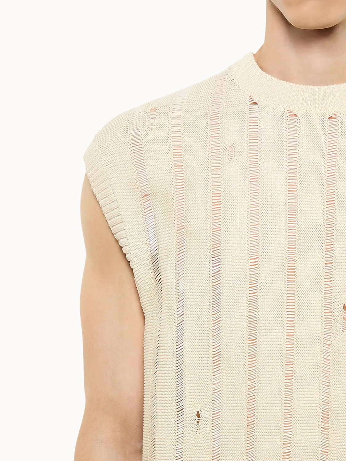 Laneus Destroyed Sleeveless Shirt ærmeløs top beige bomuld