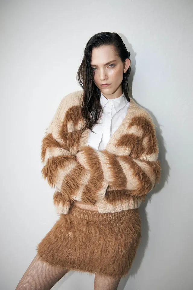 DAWNXDARE BABETTE cardigan 192 peat pelsstribet