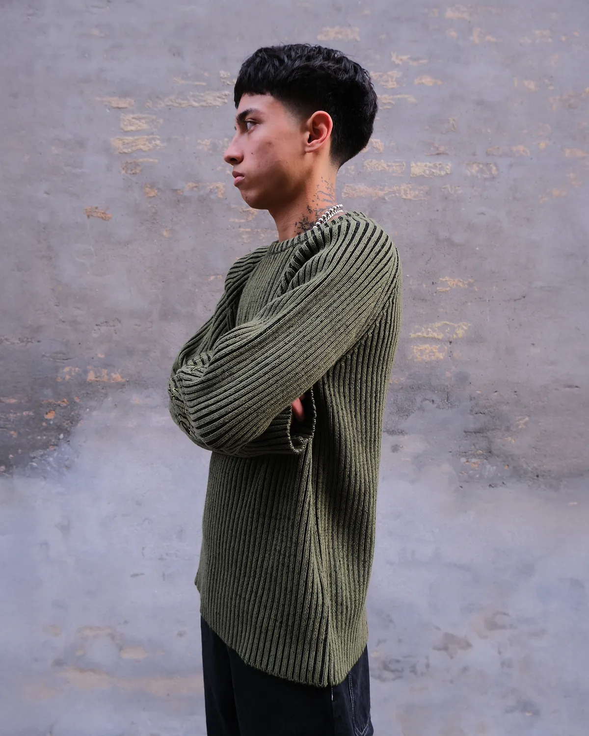 Alis Aria Knit striktrøje oliven broderi