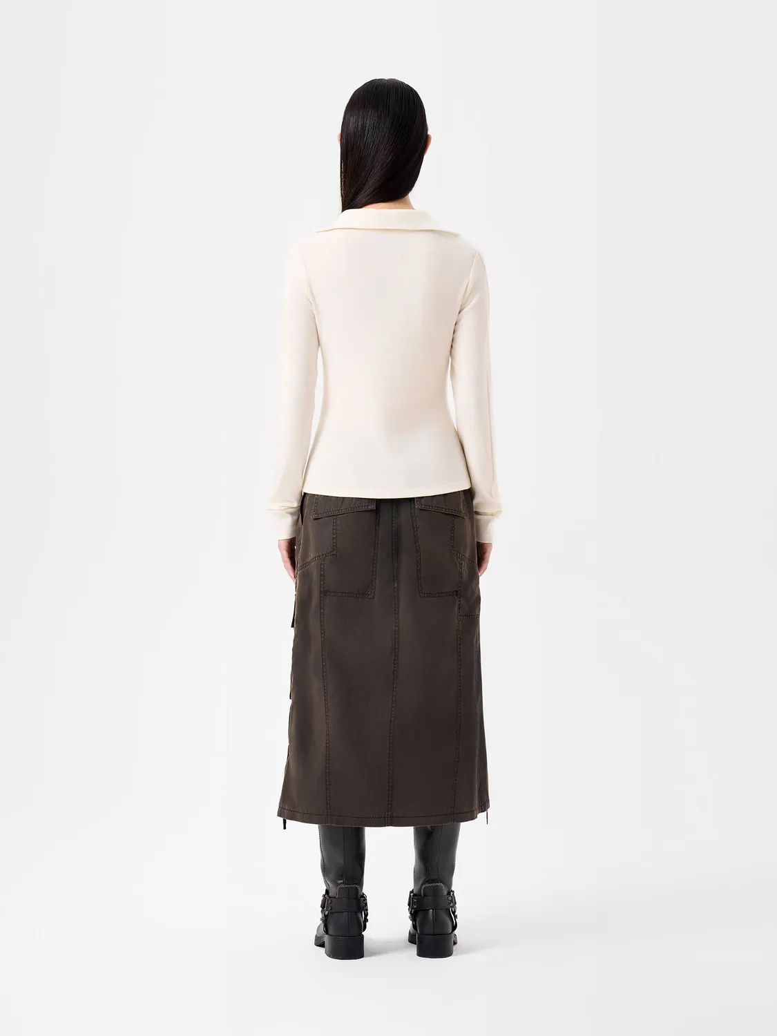 Feng Chen Wang White Crew Neck langærmet top hvid