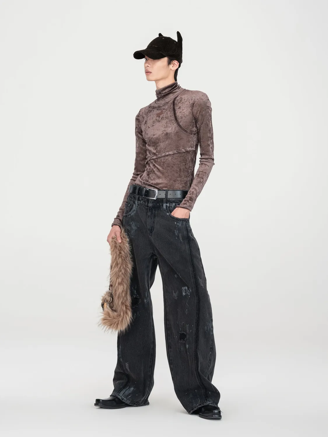 Feng Chen Wang high neck top beige two-in-one