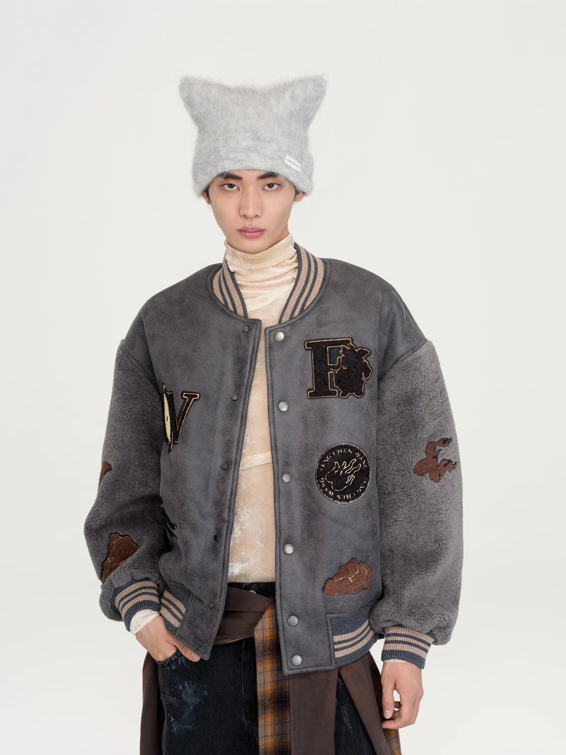 Feng Chen Wang Faux Shearling Bomber jakke patch