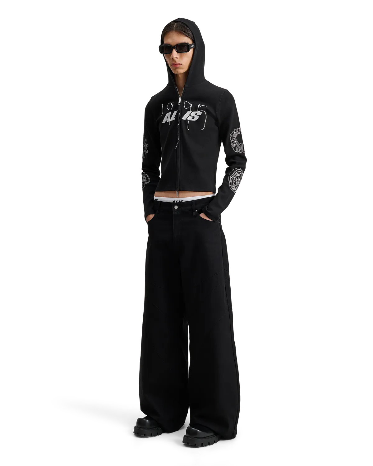 Alis Danie barrel jeans solid black bomuld