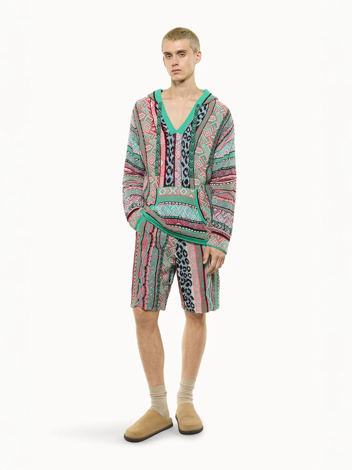 Laneus Jacquard hoodie emerald green bomuld