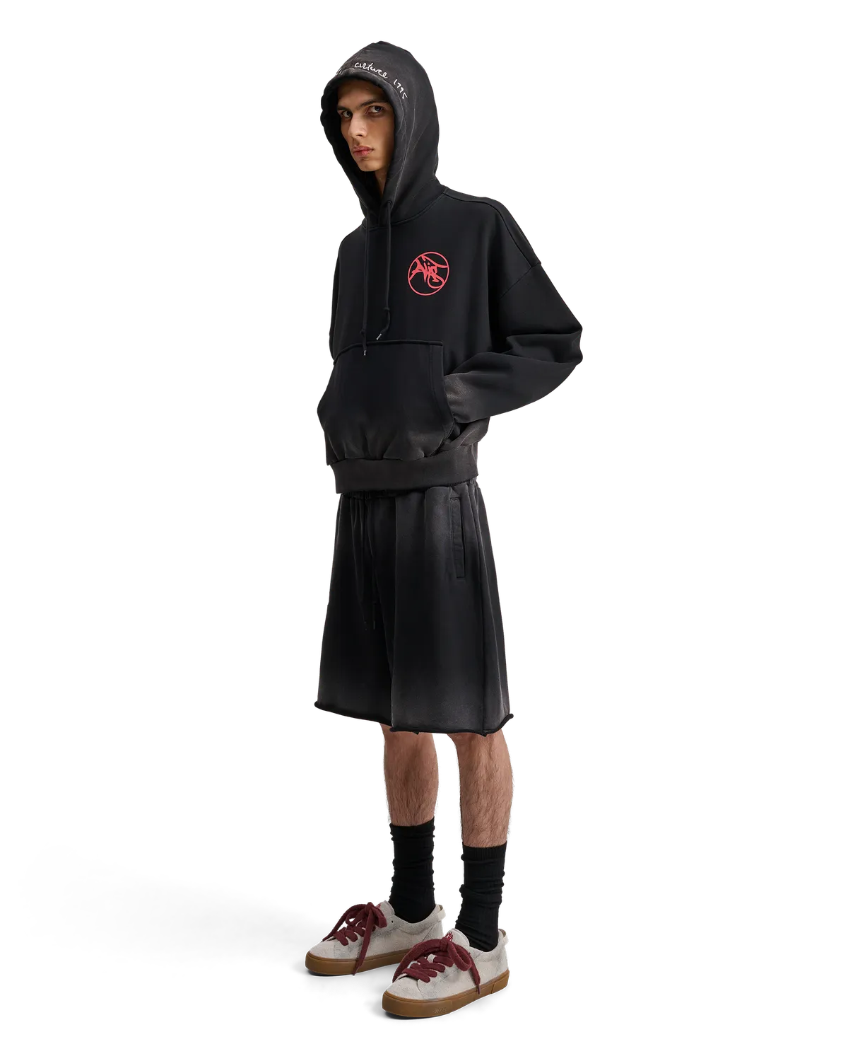 Alis Malto cropped hoodie faded black bomuld
