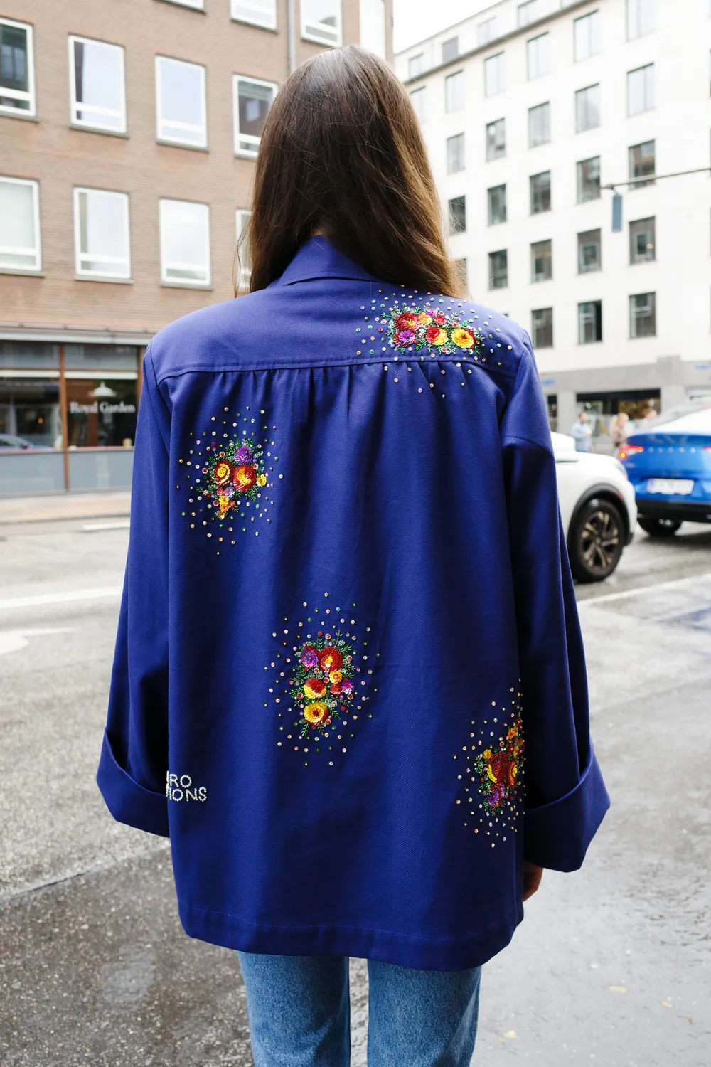 Caro Editions Anna Short Coat jakke blå broderet bomuld