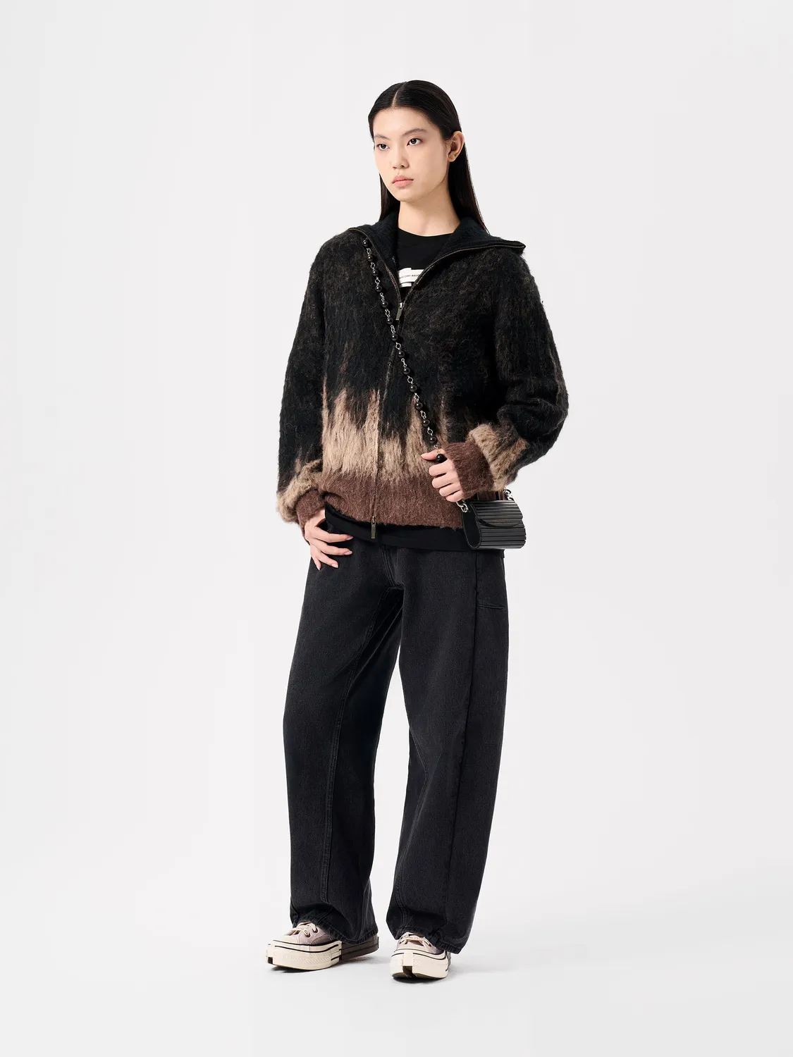 Feng Chen Wang Jacquard Knit Zip-Up Cardigan brun