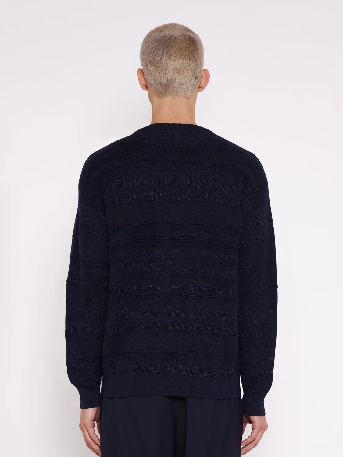 Laneus Lightweight Jacquard Crewneck strik navy uld