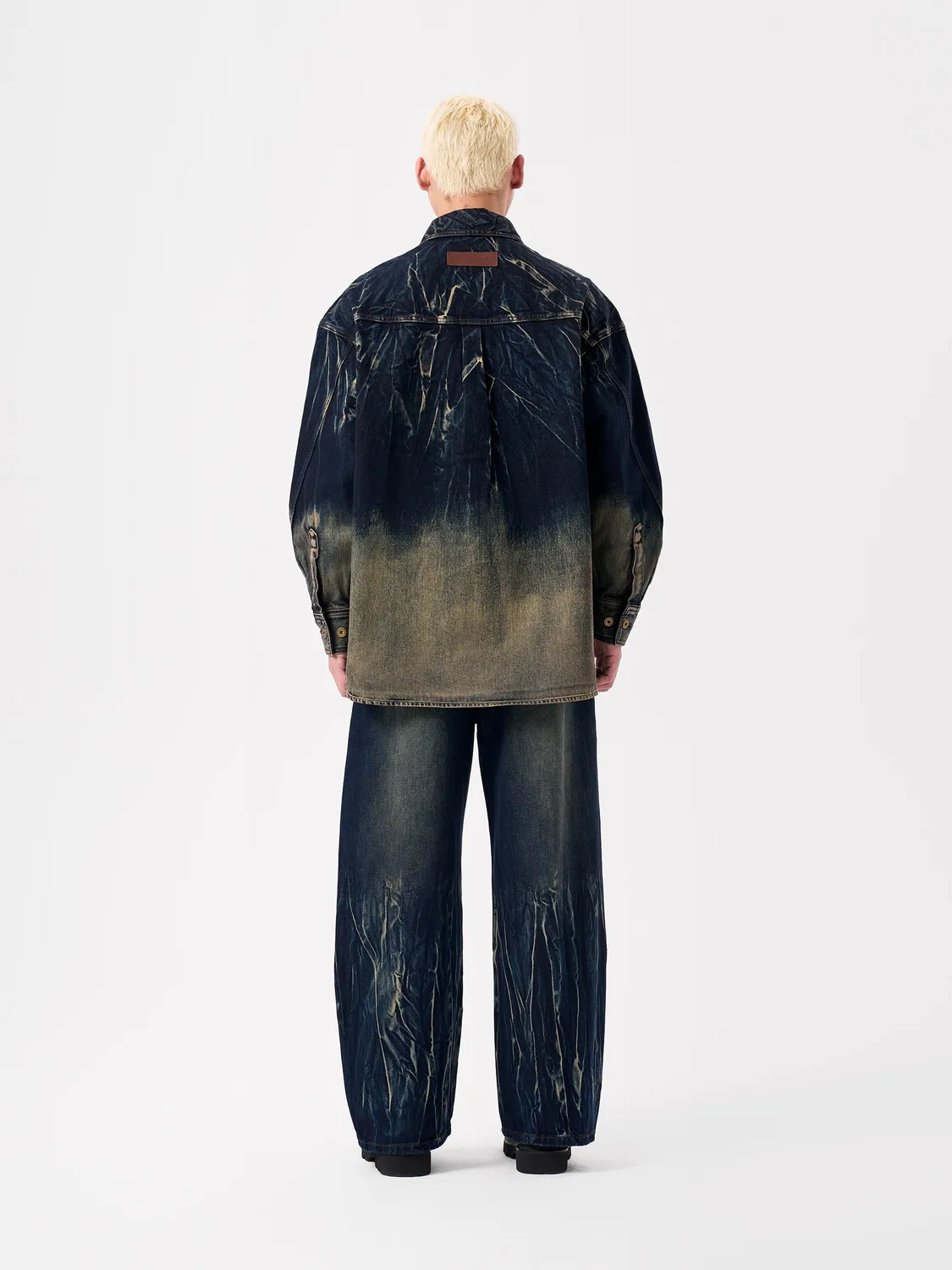 Feng Chen Wang Blue Tie-Dye skjortejakke blå denim