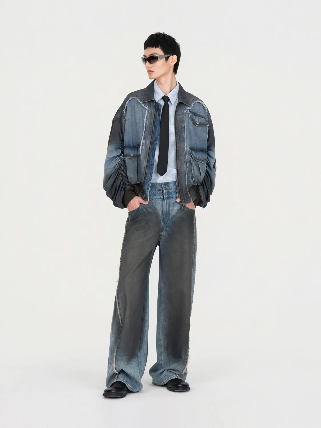 Feng Chen Wang Indigo Gradient denimjakke blå-sort