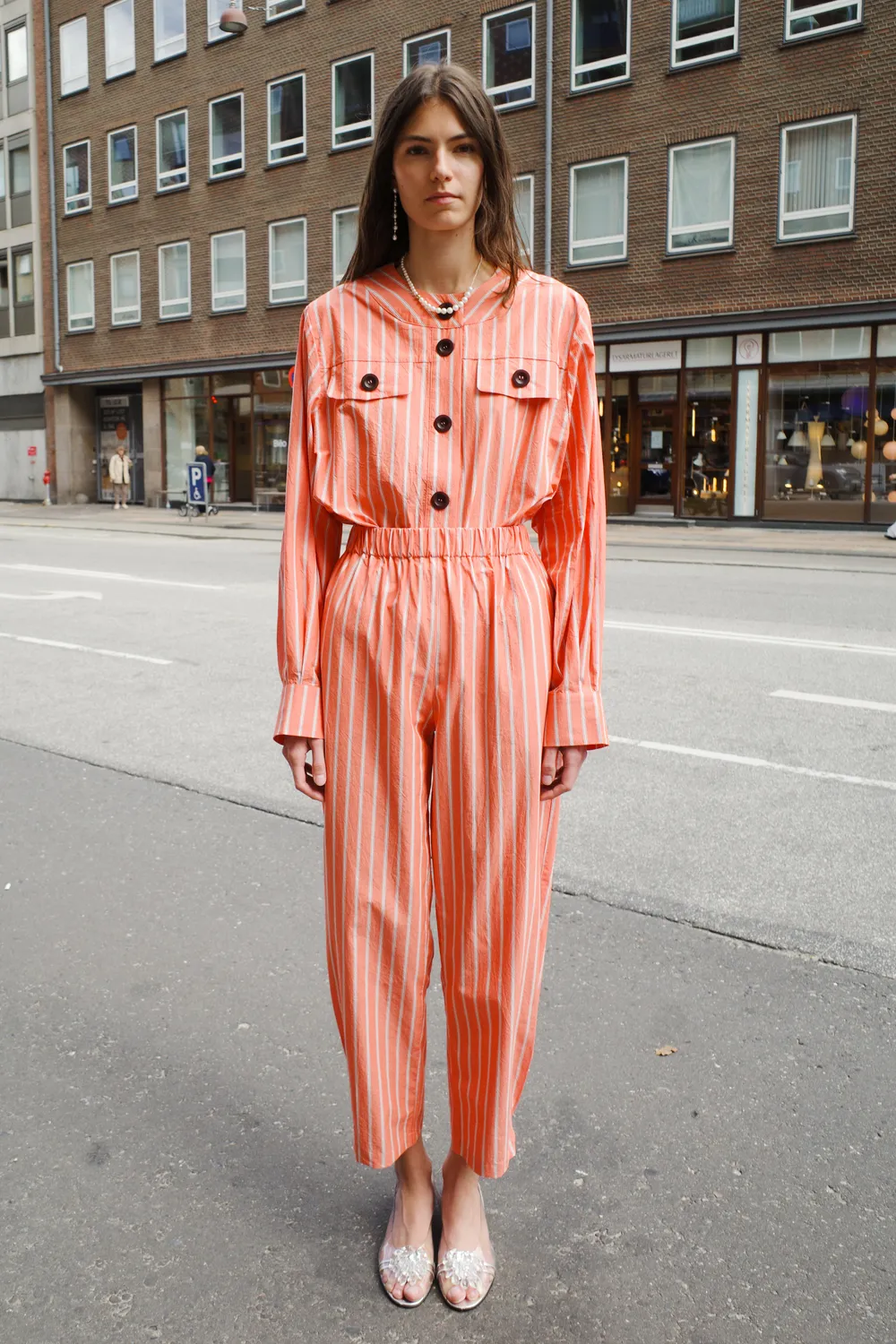 Caro Editions Maja skjorte orange stribet bomuld