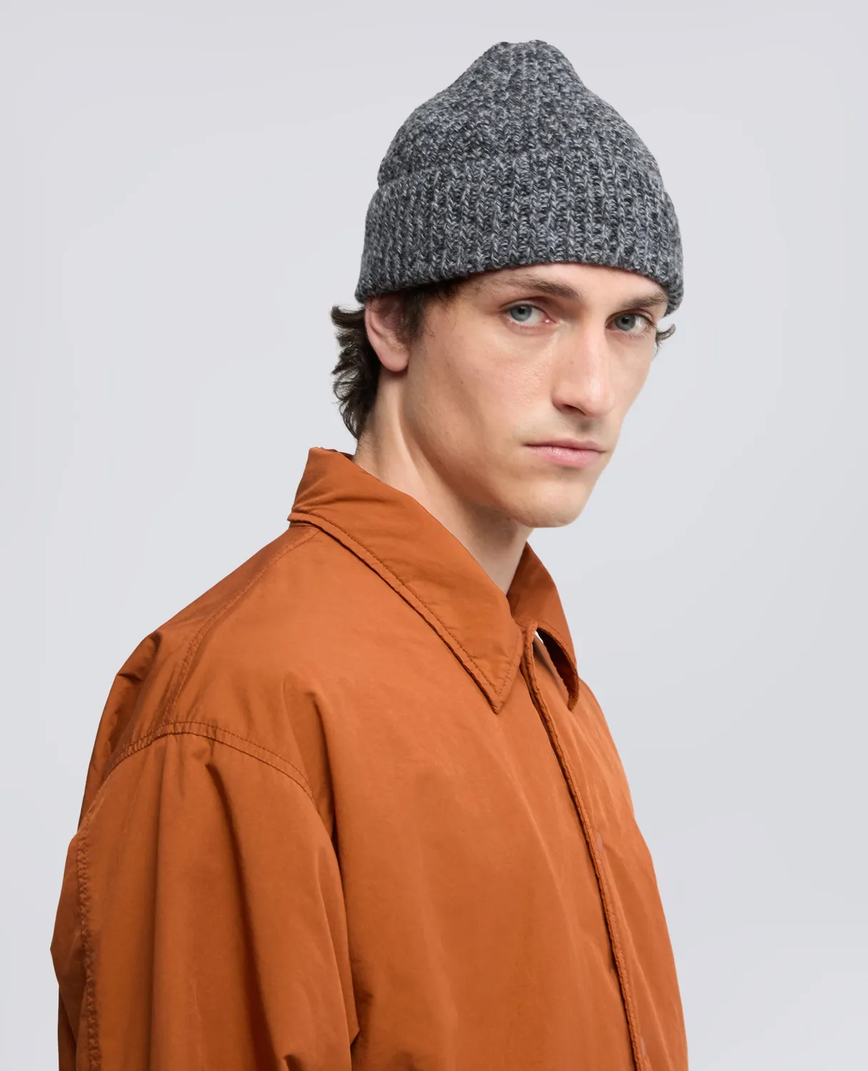 Aspesi Ribbed Wool Beanie hue grå mouliné