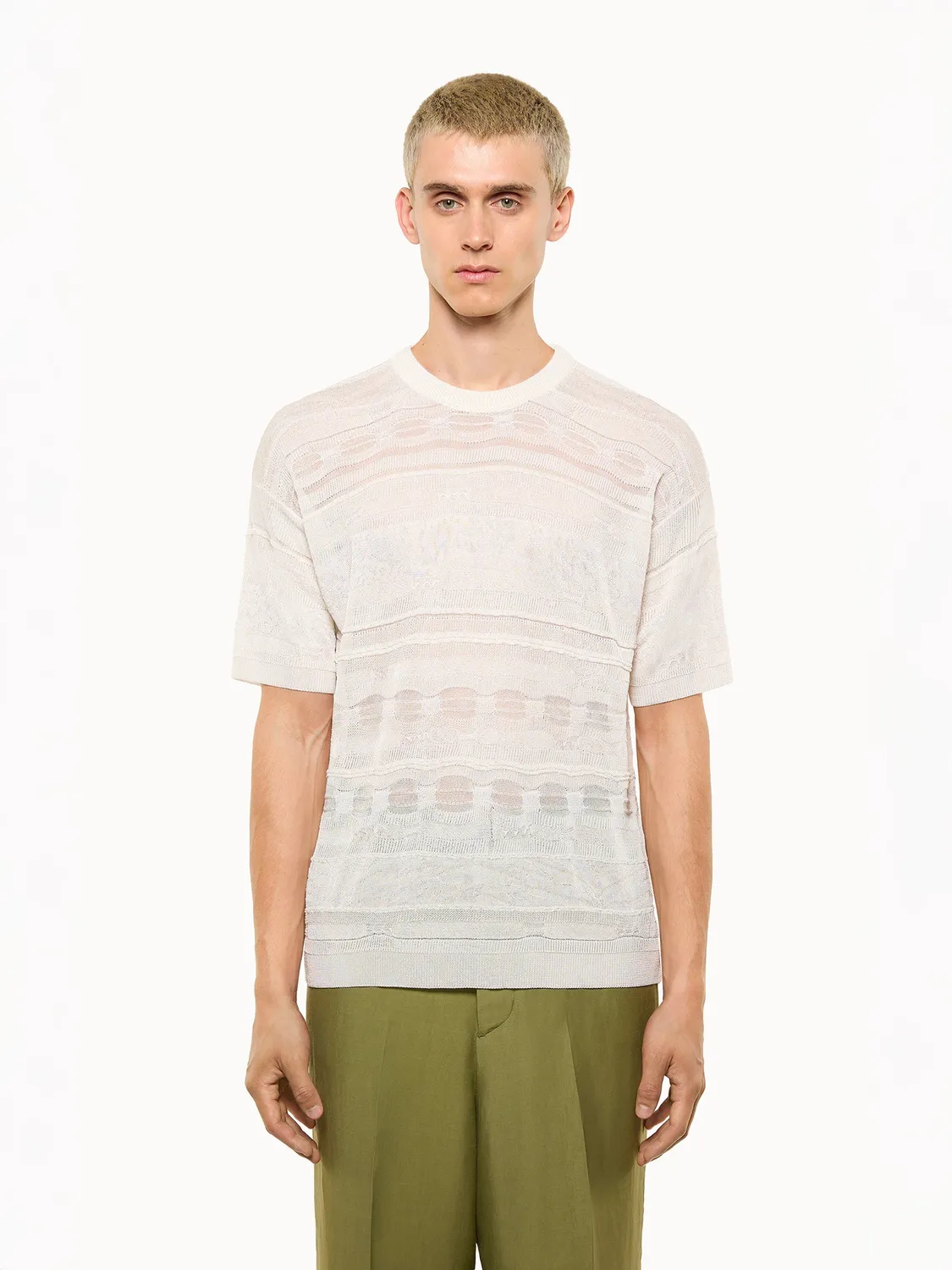 Laneus Lightweight Jacquard T-shirt strik creme viskose