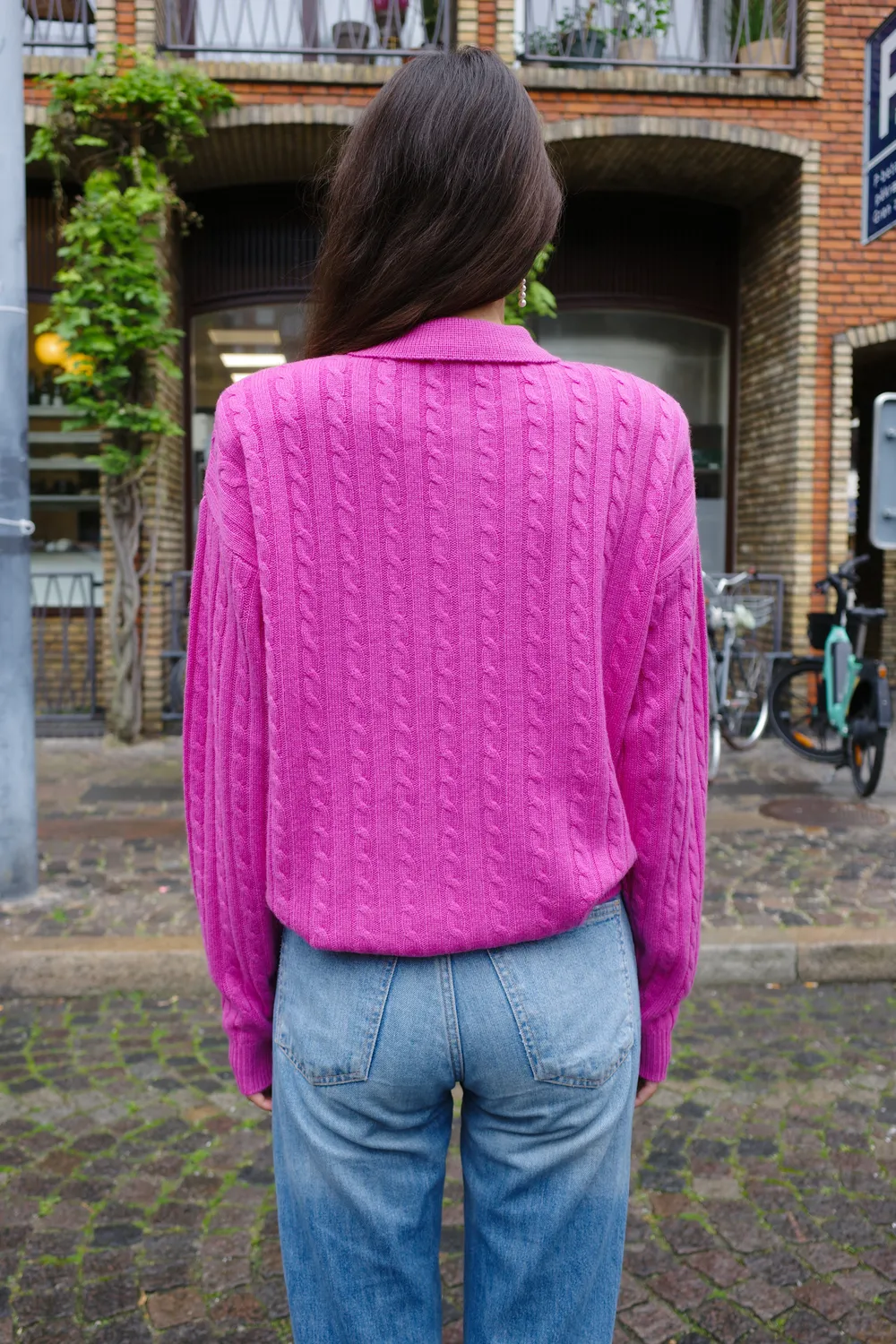 Caro Editions Cable-Knit Polo pink cashmere