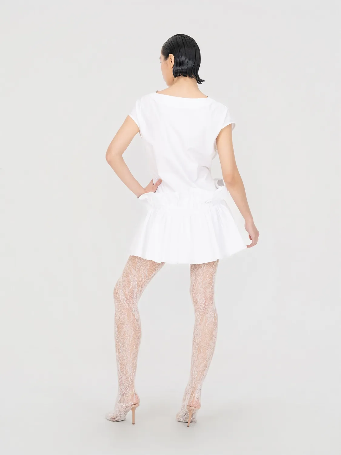 Feng Chen Wang Drop Waist kjole hvid kortærmet