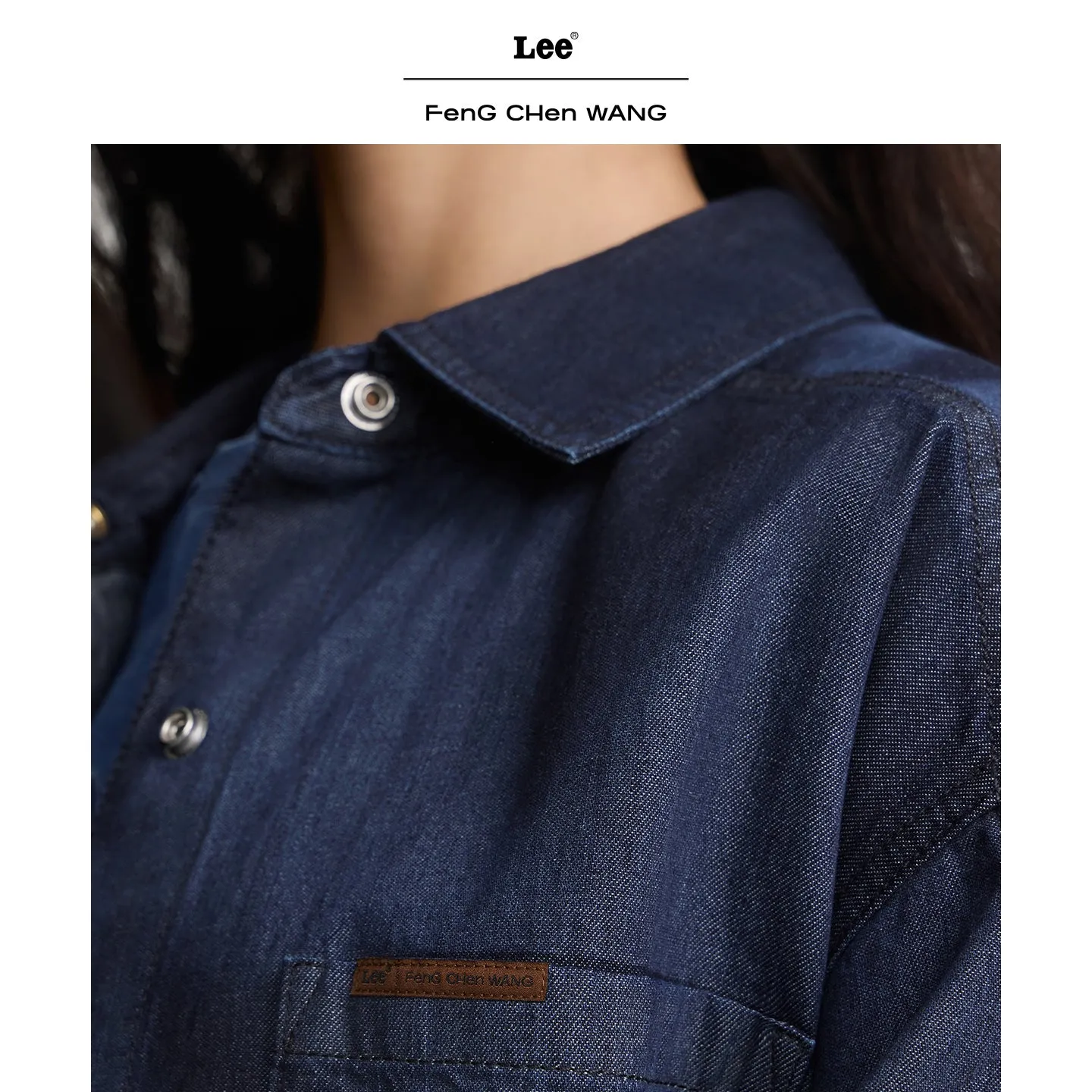 Lee x Feng Chen Wang denimskjorte mørk oversize