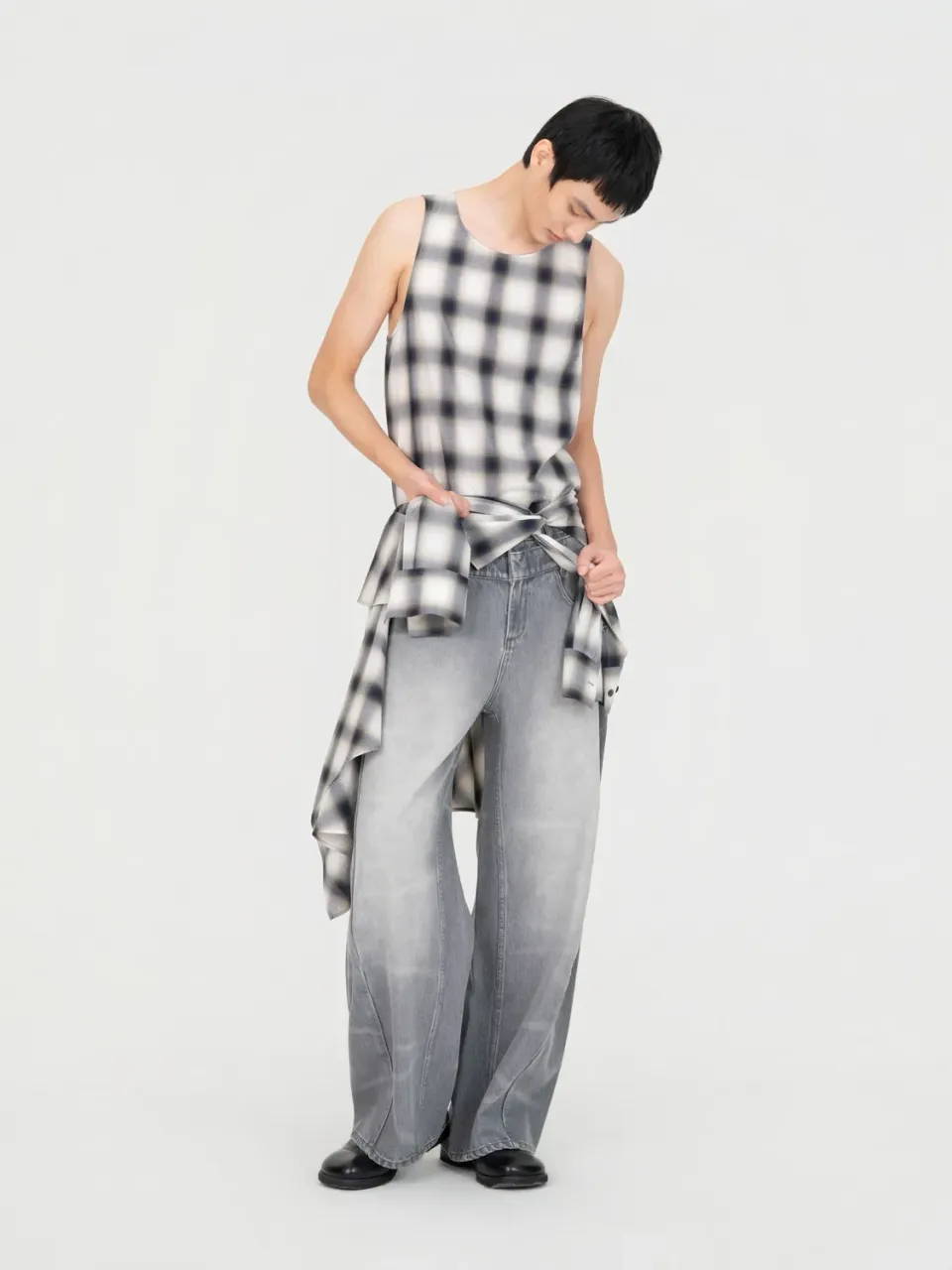 Feng Chen Wang Washed Denim jeans grå loose fit