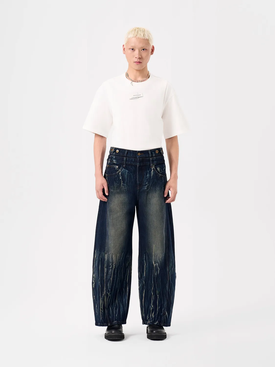 Feng Chen Wang Gradient Tie-Dye Jeans wide leg dobbelt talje