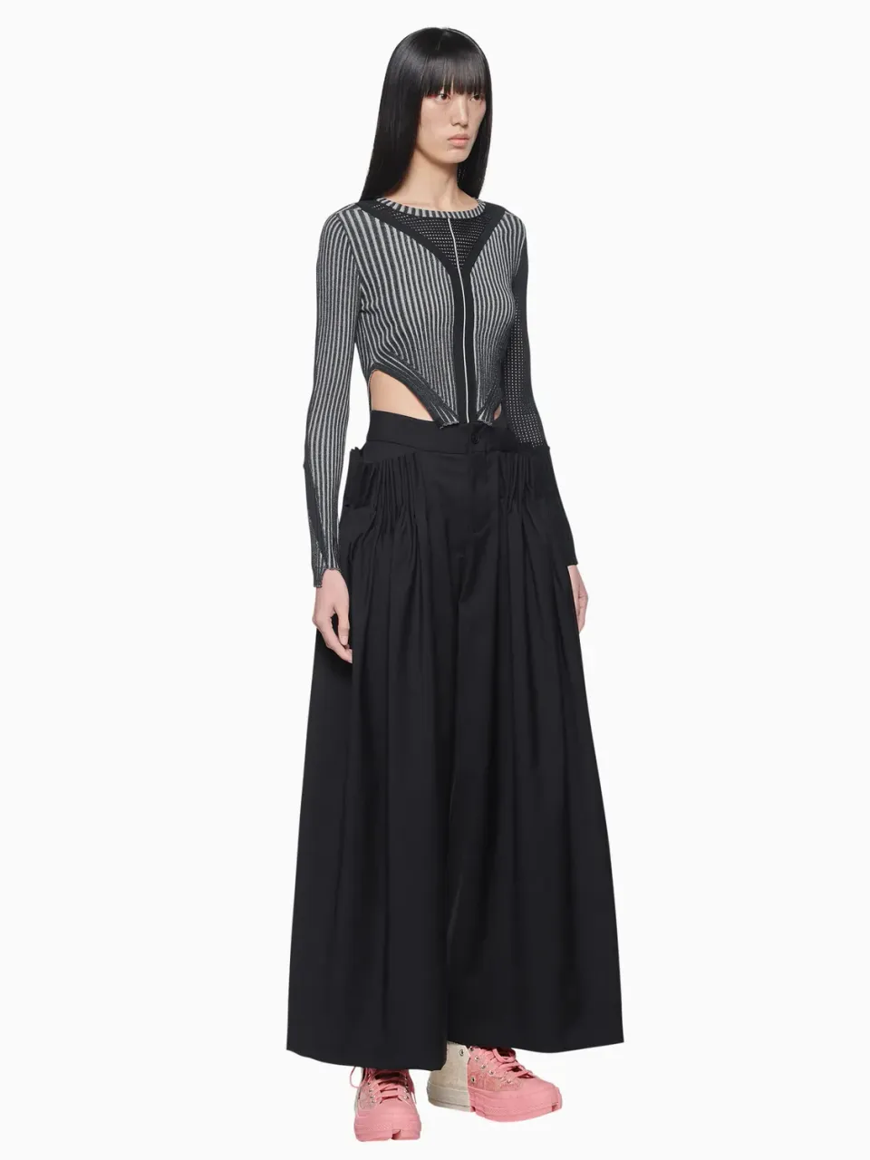 Feng Chen Wang V Shaped Knit top sort stræk-bomuld