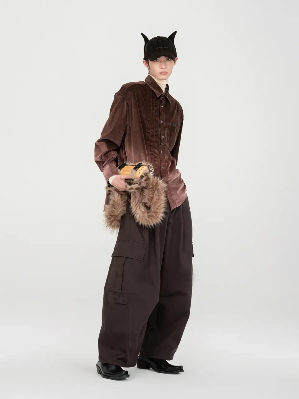 Feng Chen Wang Gradient-Washed Skjorte brun fløjl