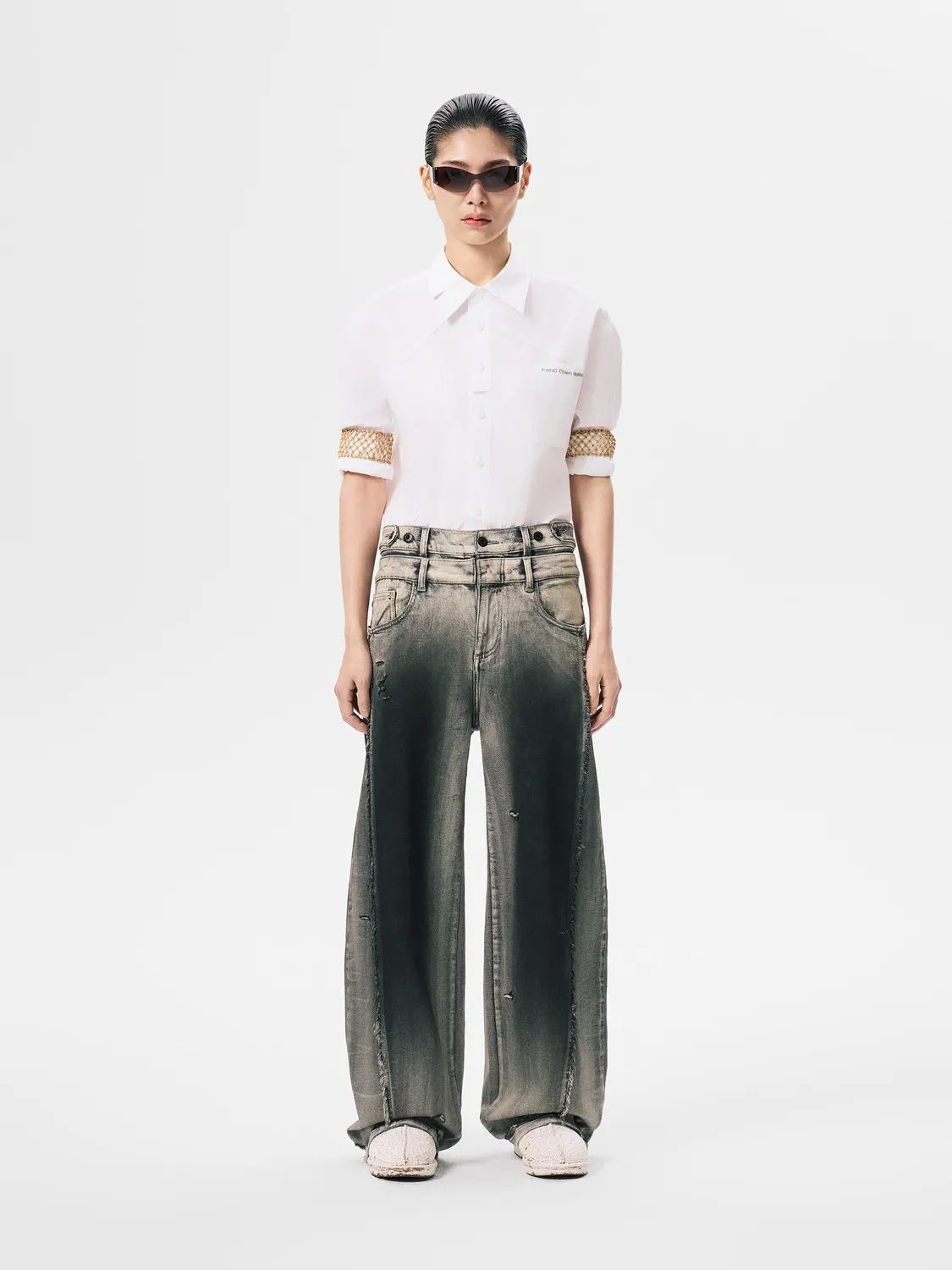 Feng Chen Wang Gradient Denim bukser sort-hvid str XS-XL