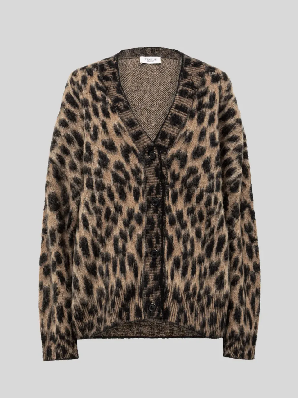 Laneus brushed leopard cardigan alpaka natural