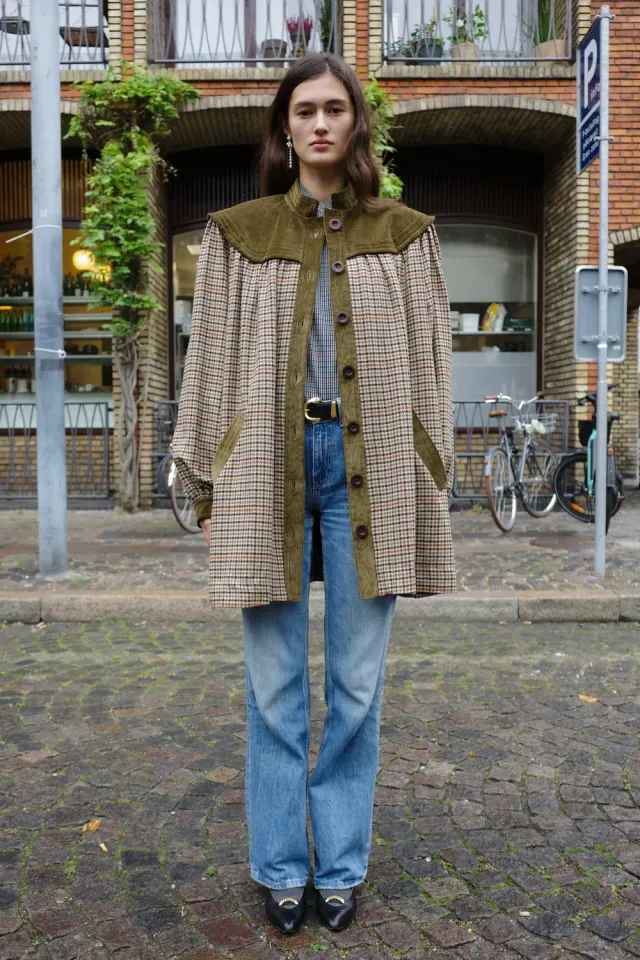 Caro Editions Caro Coat frakke brun grøn tern uld