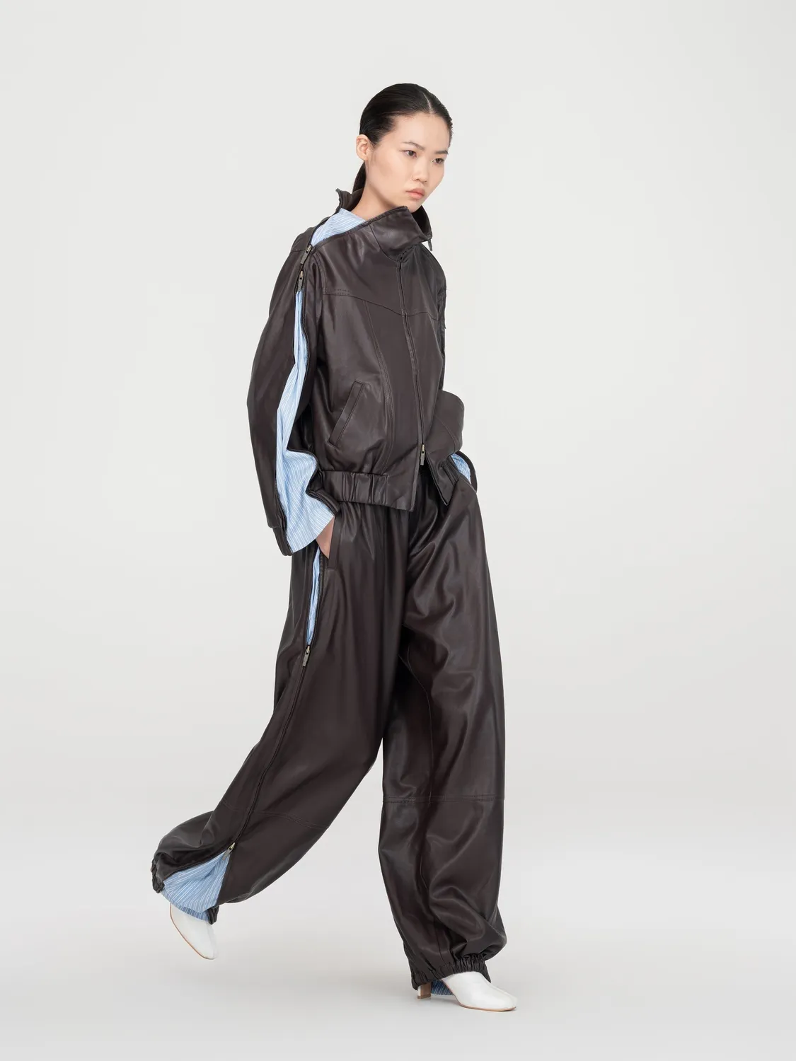 Feng Chen Wang Striped Panel Zip jakke S brun