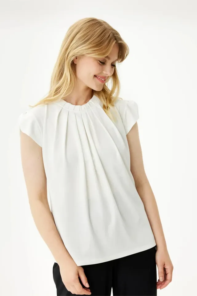 IN FRONT Grazia bluse jersey med krave strækbar