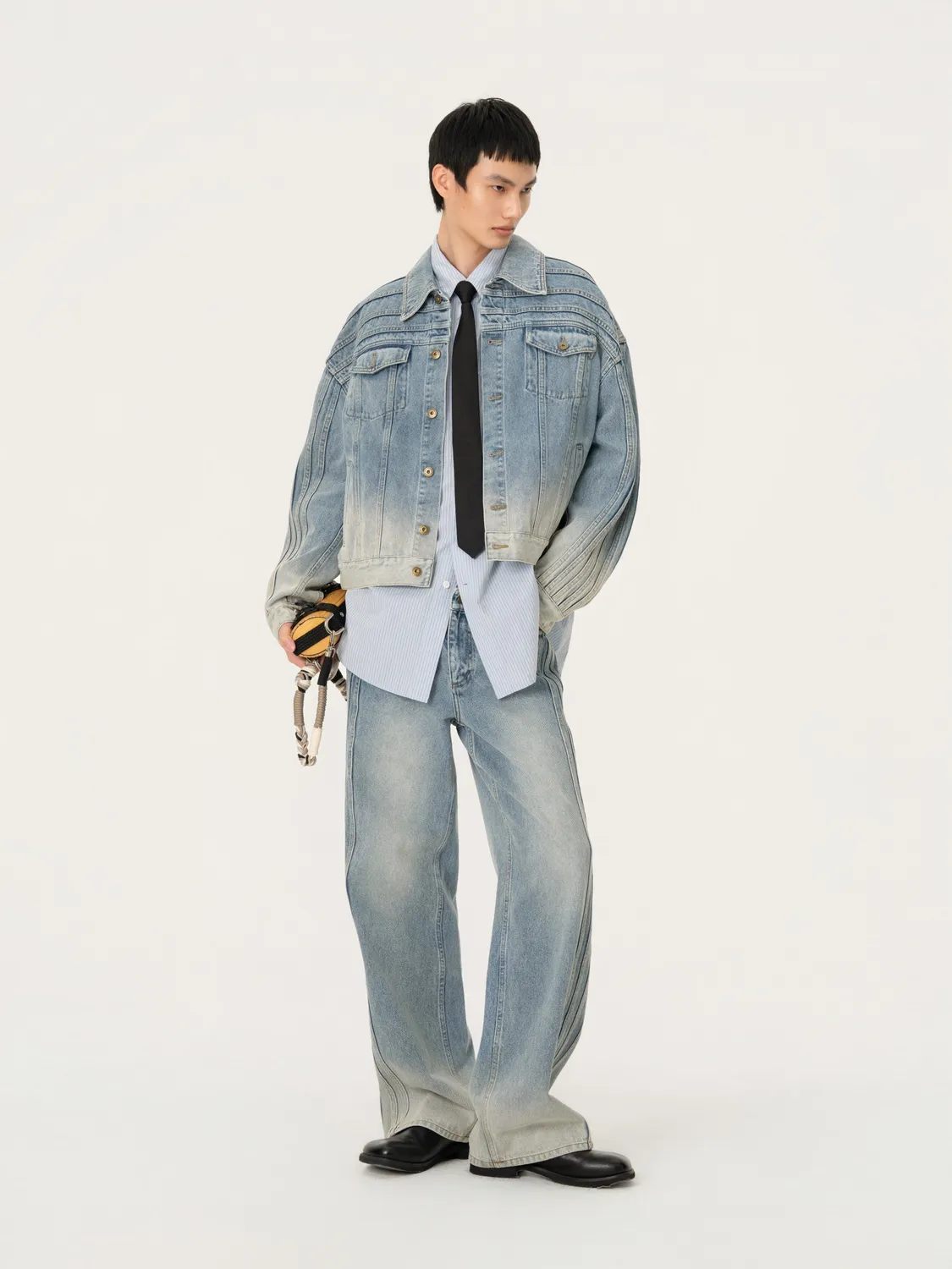 Feng Chen Wang Deconstructed denimjakke patchwork blå