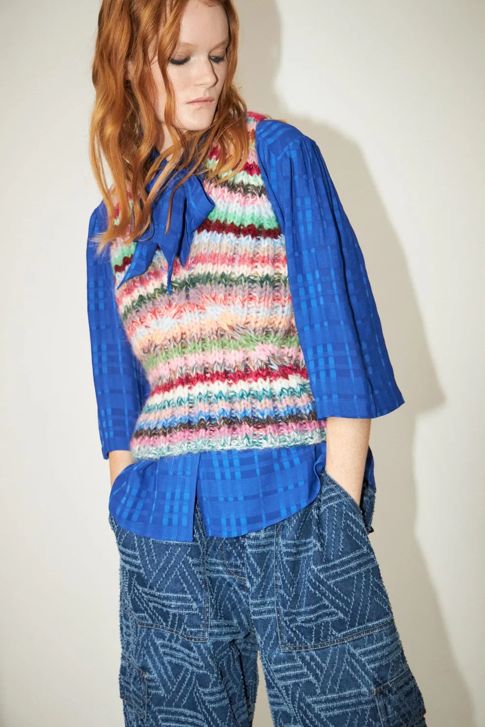 DAWNXDARE FELINE MULTI STRIPE DS strik top multi