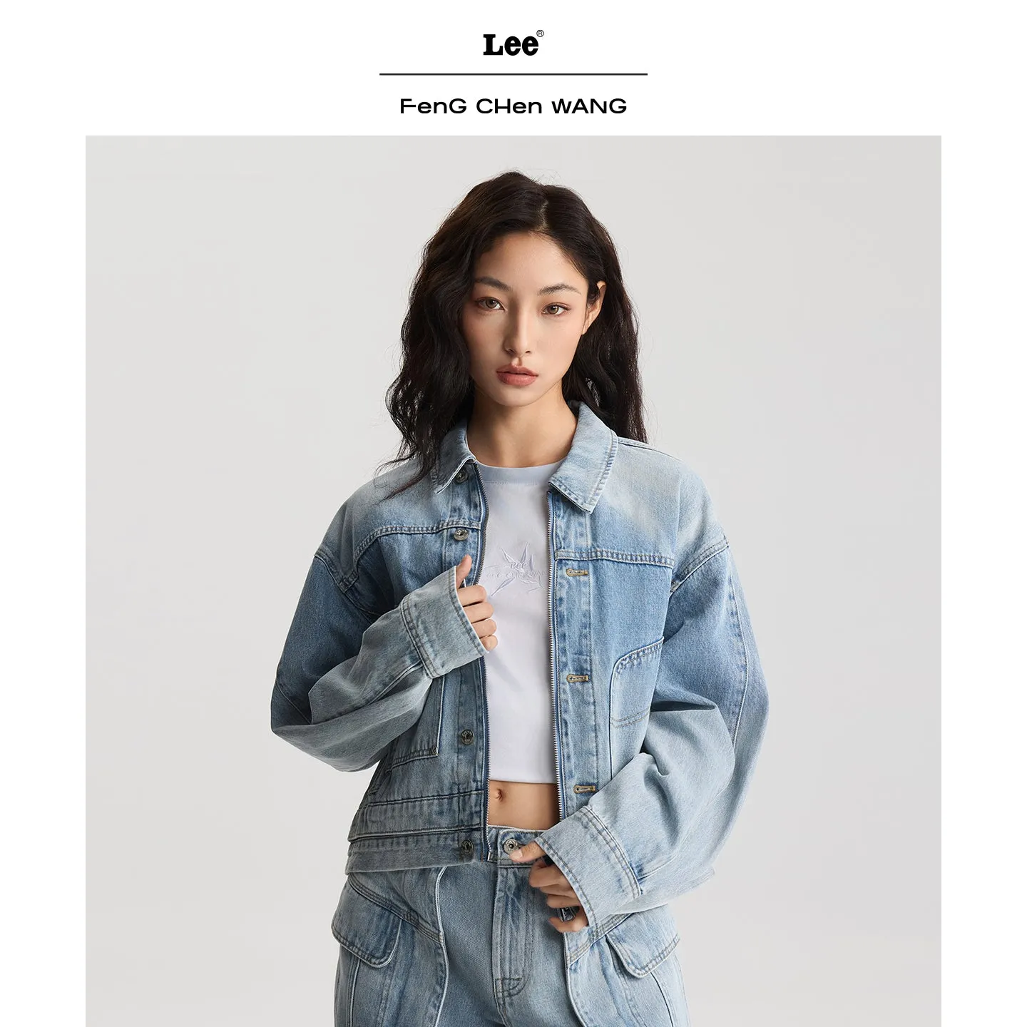 Lee x Feng Chen Wang L/S cropped denimjakke dame S-L lynlås