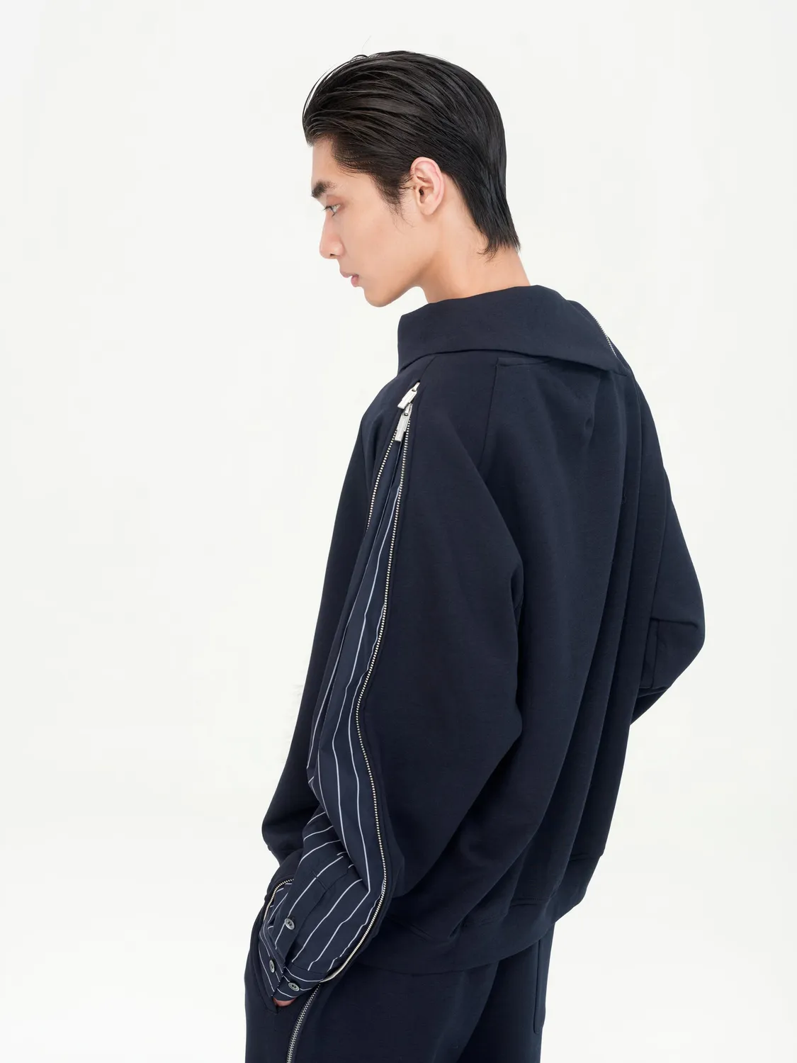 Feng Chen Wang 2-in-1 Navy Striped Patchwork sweatshirt