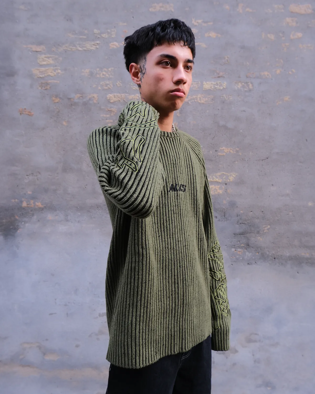 Alis Aria Knit striktrøje oliven broderi