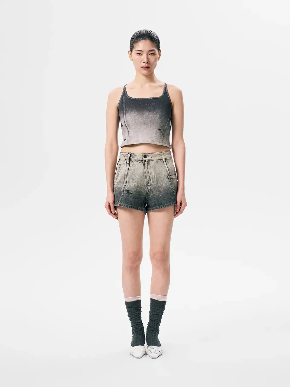 Feng Chen Wang Gradient denimshorts dame sort-hvid