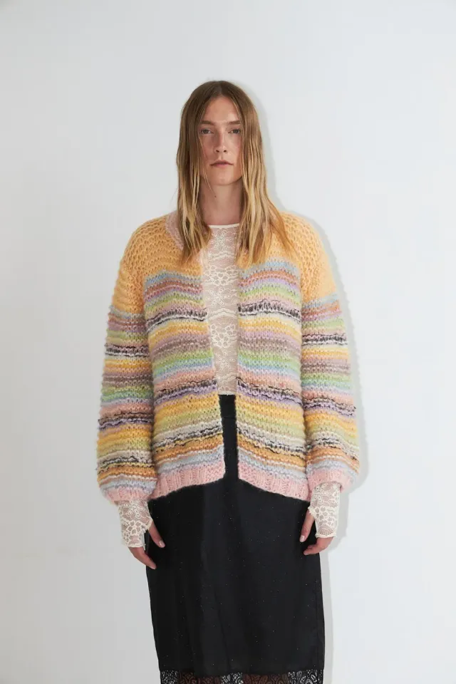 DAWNXDARE Gabi cardigan 970 Pastel Multi stribet mohair